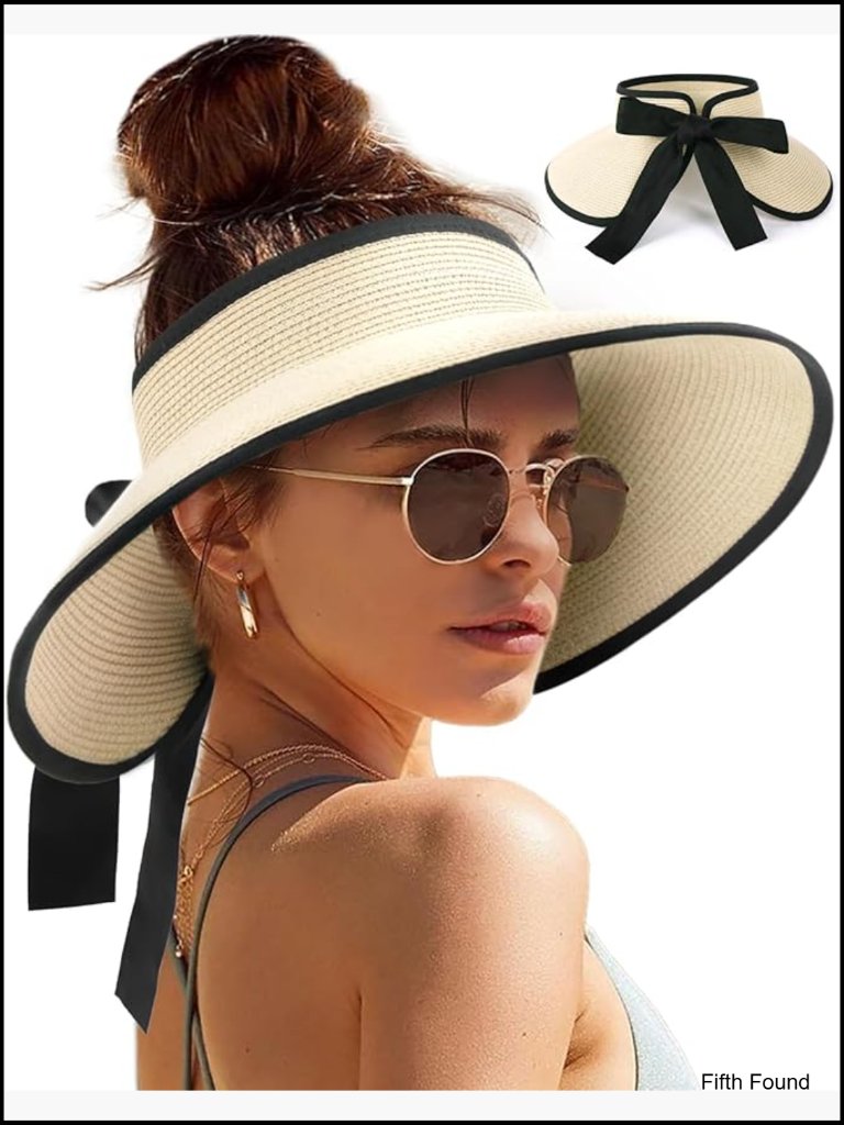 Wide Brim Straw Visor Hat Foldable Packable Upf 50+ Adjustable Summer Sun